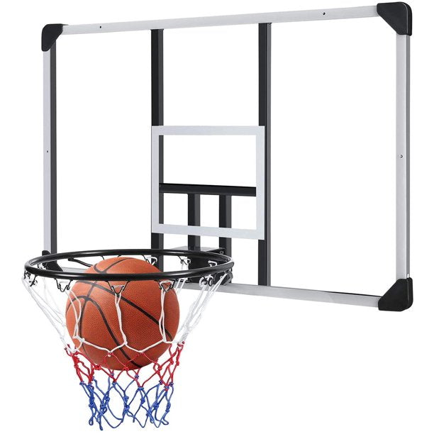 44 Inch Basketball Backboard Wall-Mount Hoops & Goals Rim Combo Kit & Shatterproof Poly-carbonate Board&All-Steel Rustproof Frame&for Standard No.7 Balls