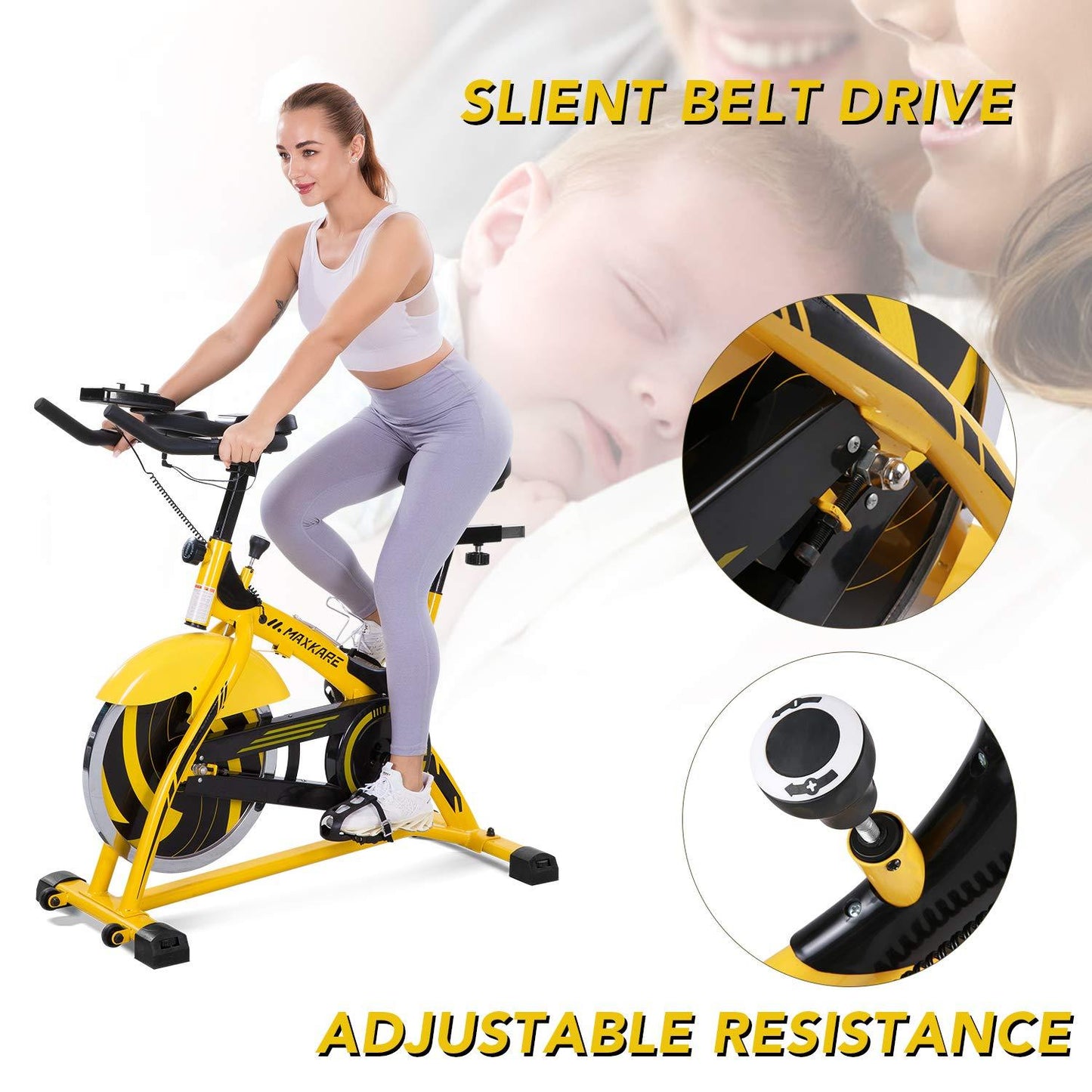 44lbs Flywheel Exercise Bike Stationary Bike Belt Drive with Pulse Sensor/LCD Monitor/Ipad Mount/ Adjustable Handlebar Indoor Cycling Bike for Home Cardio Workout
