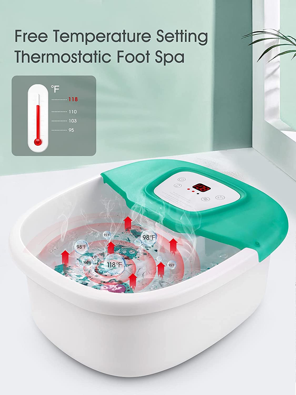 Foot Spa Bath Massager with Heat, Bubble and Vibration Pedicure Grinding Stone Foot Soaker 16 Detachable Massage Rollers and Digital Temperature Control Panel for Soothe and Comfort Feet