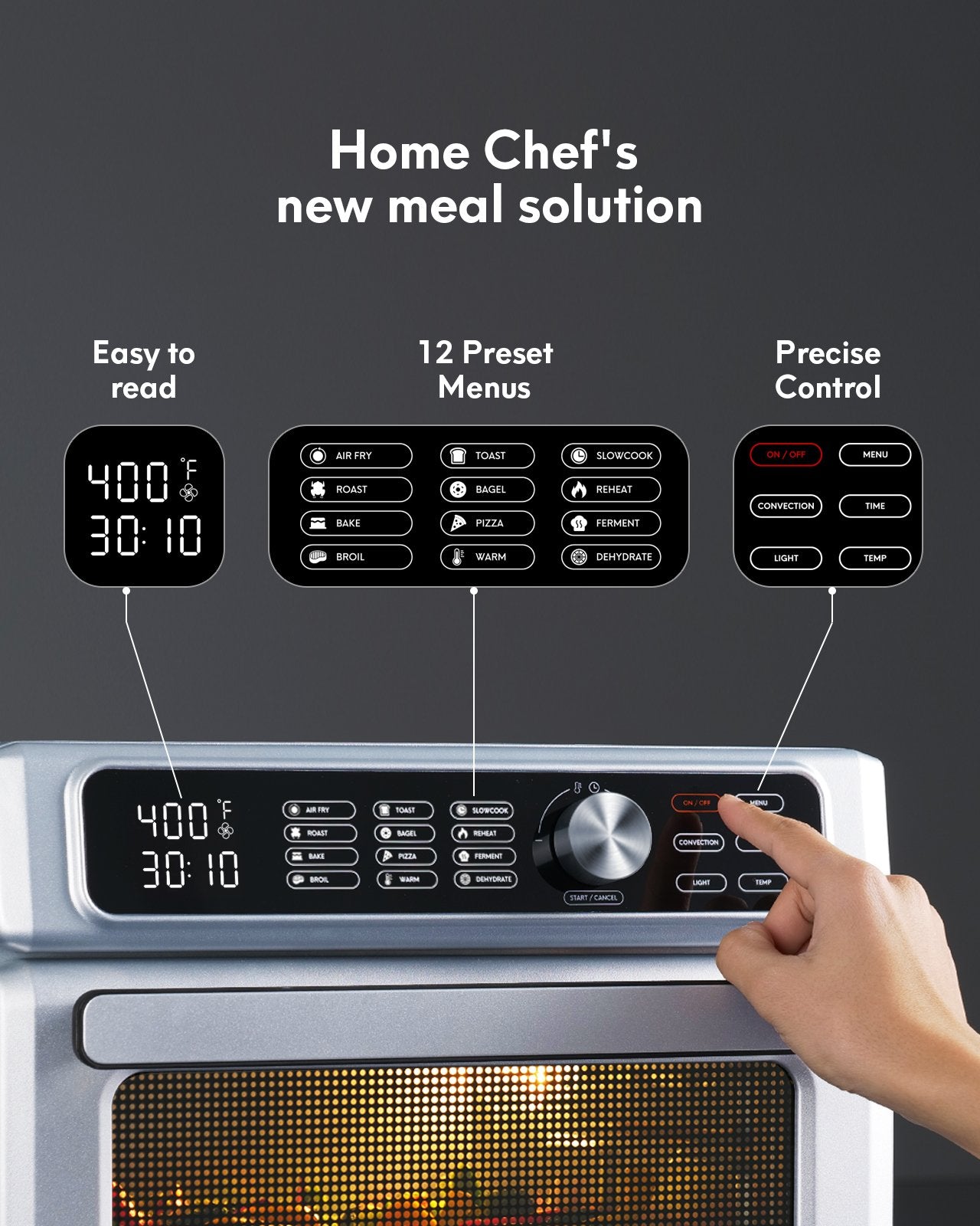 1700W 24QT Air Fryer Toaster Oven Combo, 2-in-1 Digital Convection Oven and Dehydrator for Chicken, Pizza and Cookies, Large with 100 Online Recipes, Stainless Steel