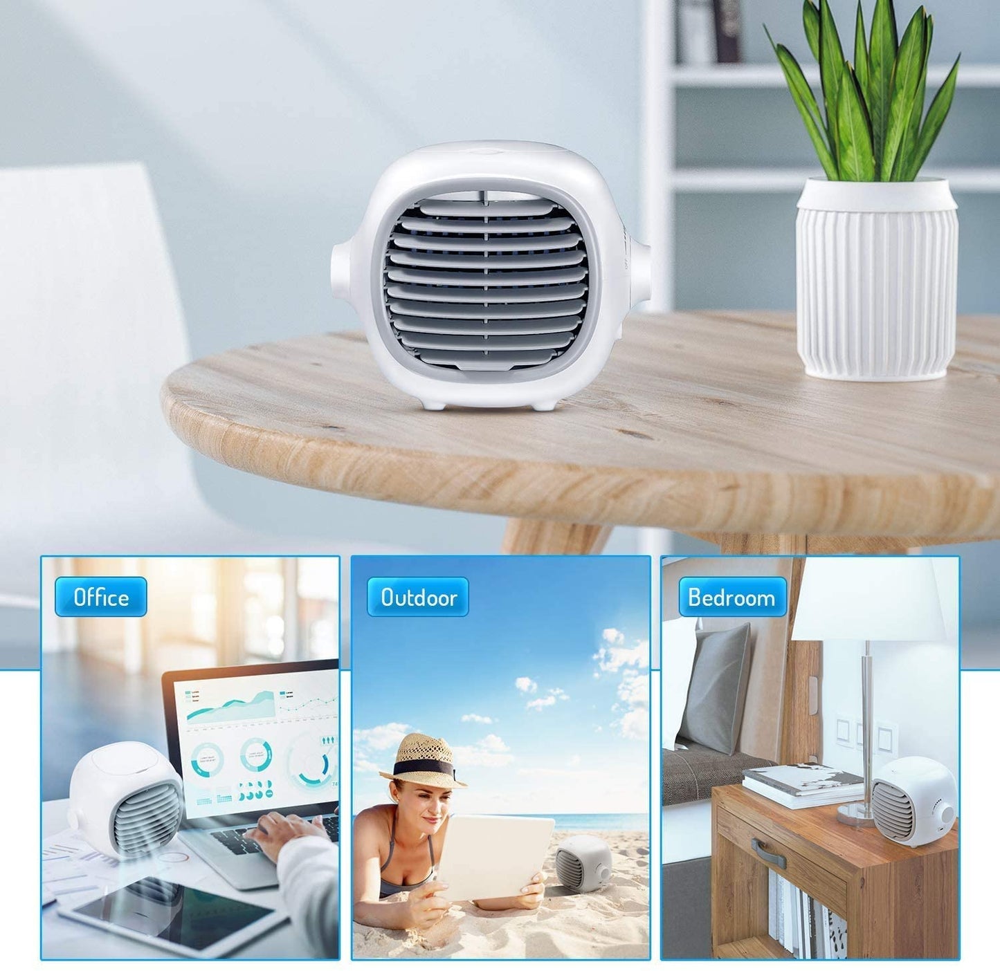 MARNUR Portable USB Rechargeable Air Cooler Air Conditioner Fan Evaporative Cooler Fan Space Cooler Fan Quiet Desk Fan, White
