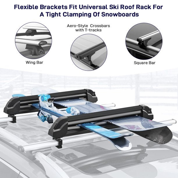 Ski & Snowboard Car Racks Universal Roof Rack for 6 Pairs Skis/4 Snowboards Aviation Aluminum Resistant to -60°C Upgraded Ski Rack 33inch Fit Wing/Oblate/Square Crossbars Black