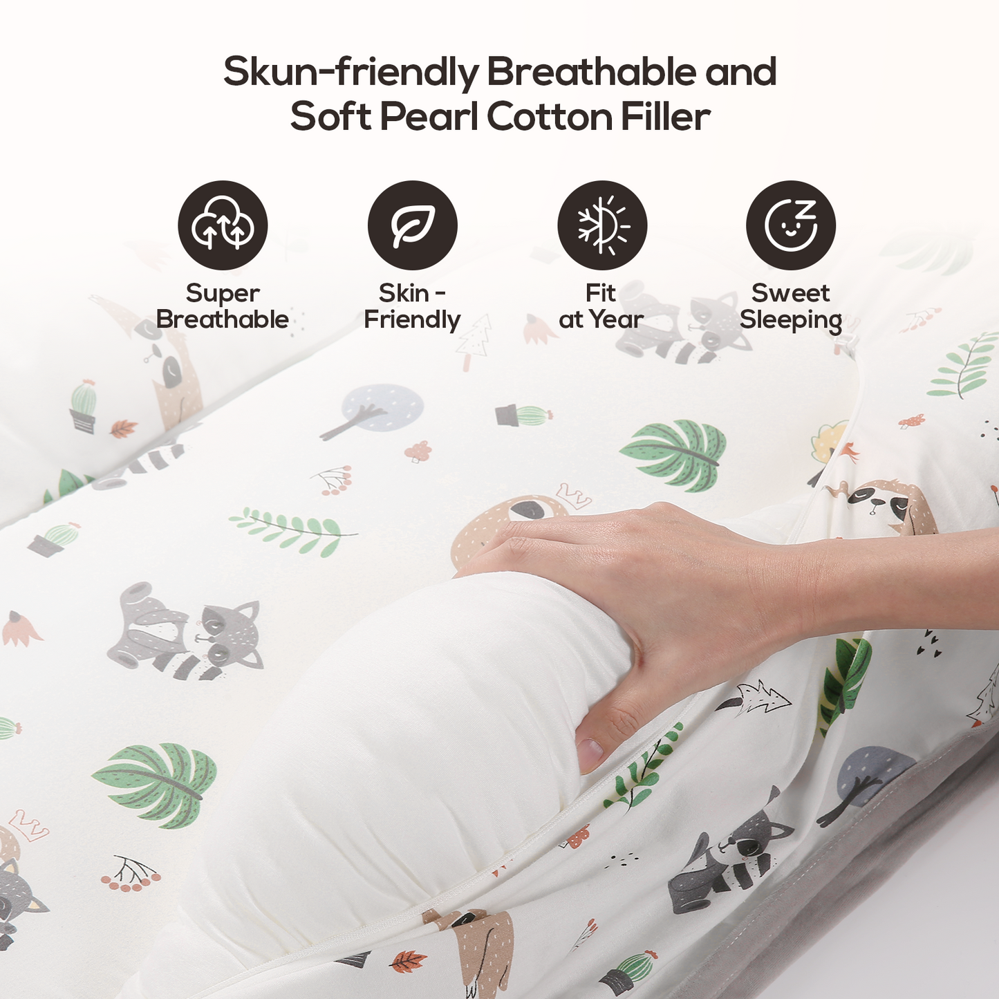 Baby Lounger Baby Nest Portable Newborn Co Sleeping, Ideal for Newborn Shower Gift (Sloth & baby raccoon)
