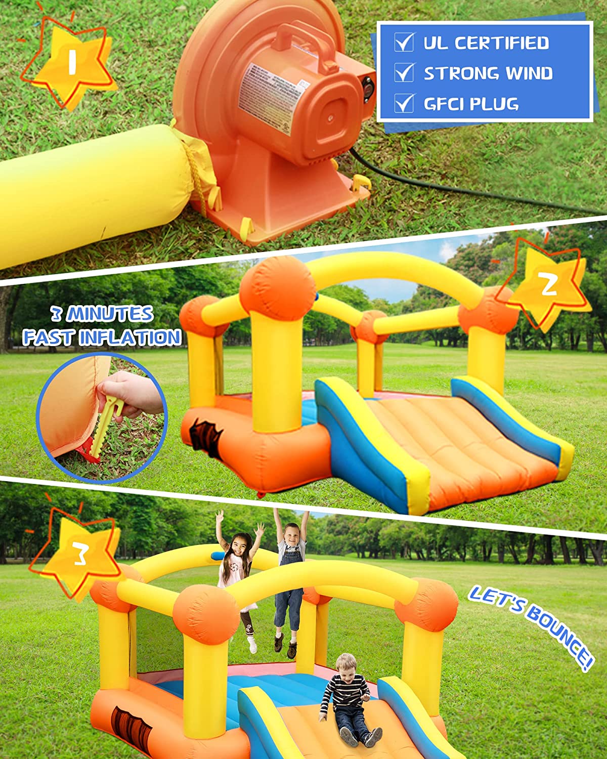 Bounce House Bouncy House Inflatable Bounce House Bouncing House 12x9x5.7FT Large Bouncing Area W Slide,Blower,Basketball Hoop, Repair Patches, Storage Bag for Ages 3-8 Years Kids Outdoor