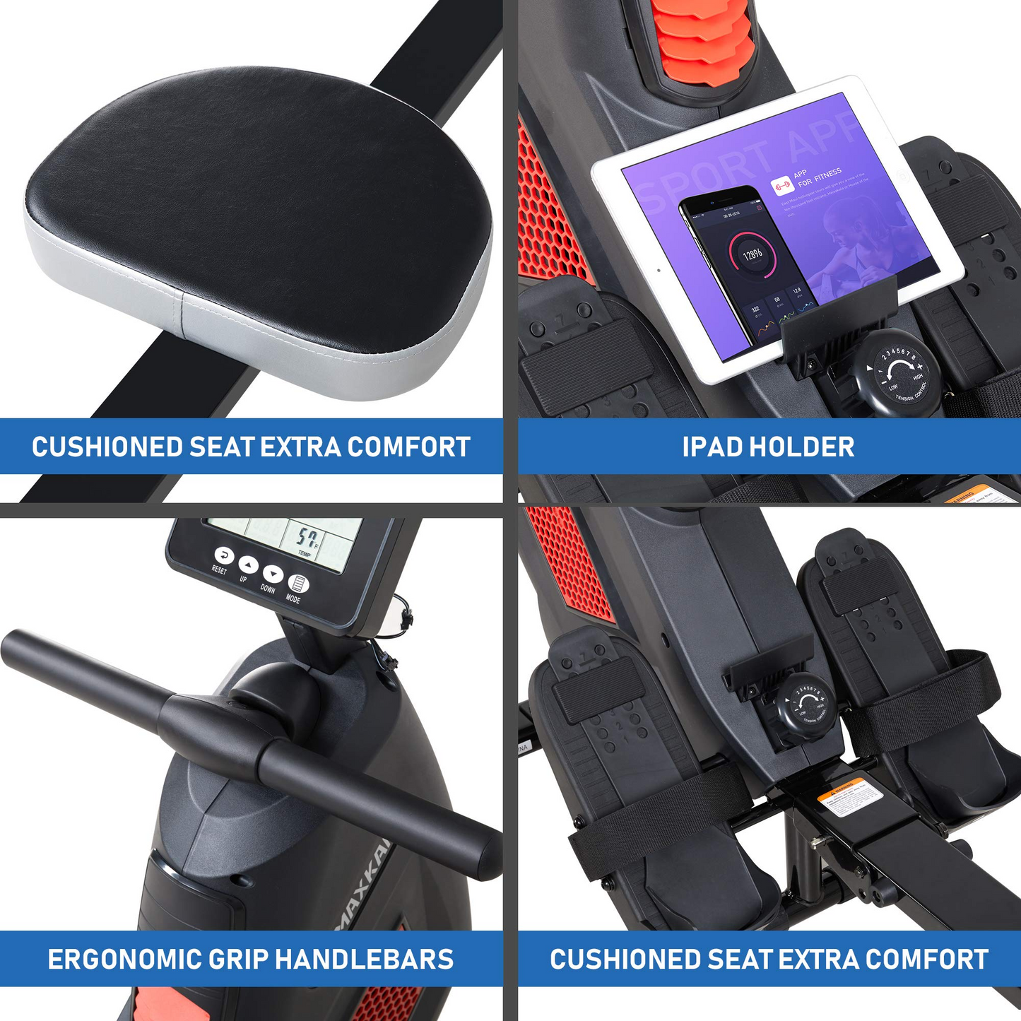 Maxkare Foldable Magnetic Air Rowing Machines for Home Use, 8-Level Quiet Magnetic & Air Dual Resistance Rower with LCD Monitor for Cardio Exercise Gyms Training Equipment