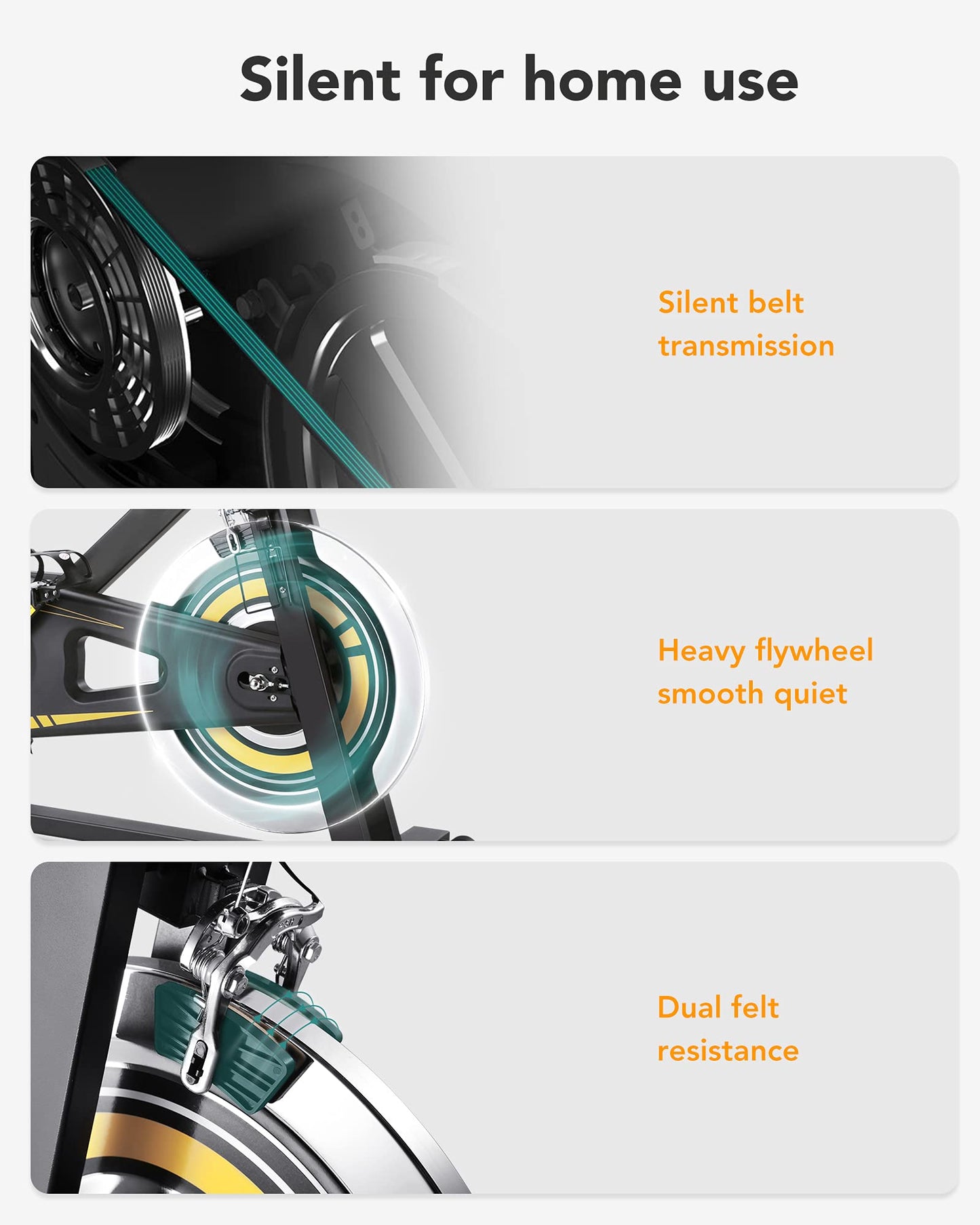 Exercise bike, Stationary Exercise Bike with LCD Monitor, Comfortable Seat Cushion, Dual Felt Resistance and Emergency Braking Systems for Home Gym