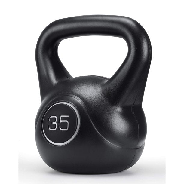 Kettlebell with HDPE Handle for Strength Training & Muscle Building, Workout Equipment Professional for Core Conditioning Weight Lift Fitness Home Gym Exercise,35 Lbs - Black