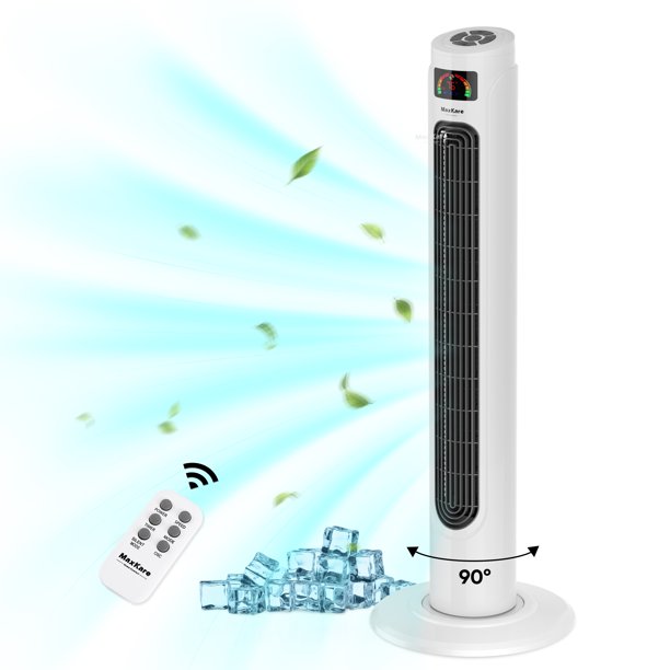 36" Tower Fan 90° Oscillating Fan 60dB Quiet Cooling Fan with Remote Control, 3 Speeds, 3 Wind Modes, Timer, LED Display, Standing Fan for Bedroom - White