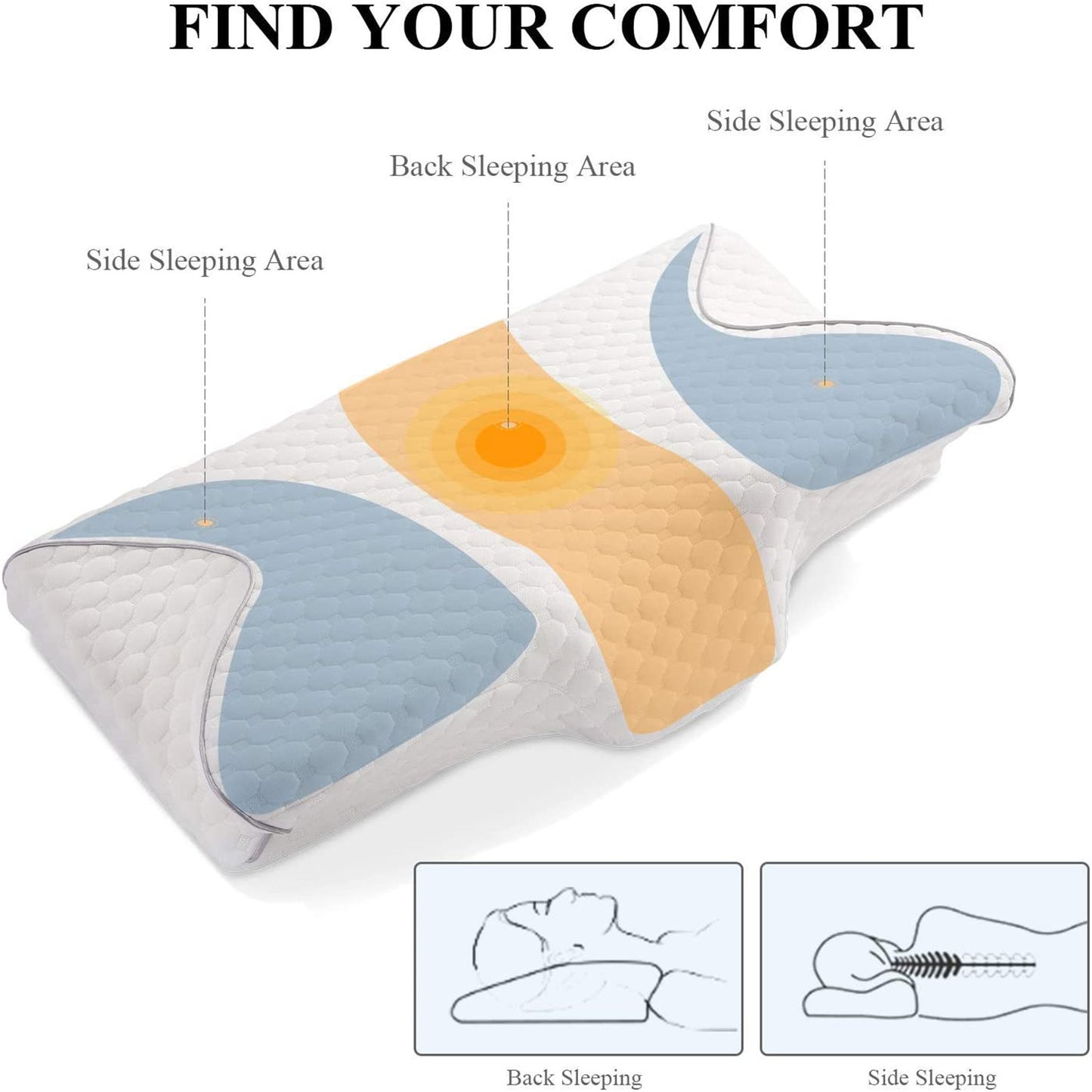 Memory Foam Pillow for Back Side Stomach Sleepers Hardness Adjustable Cervical Pillow Orthopedic Pillow Anti-Snoring Improve Sleep Quality