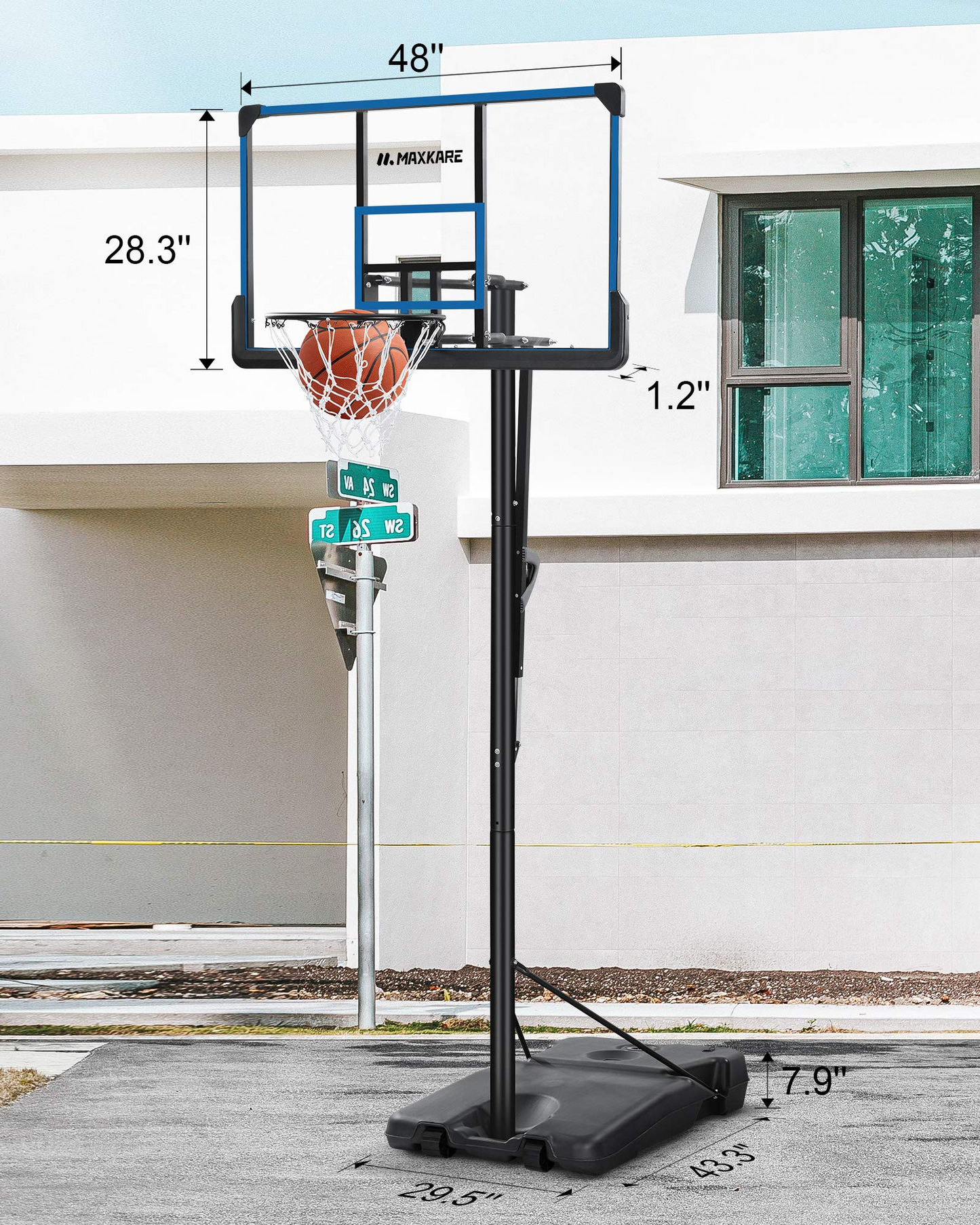 48inch Portable Basketball Hoop Basketball Goal 7ft5in-10ft