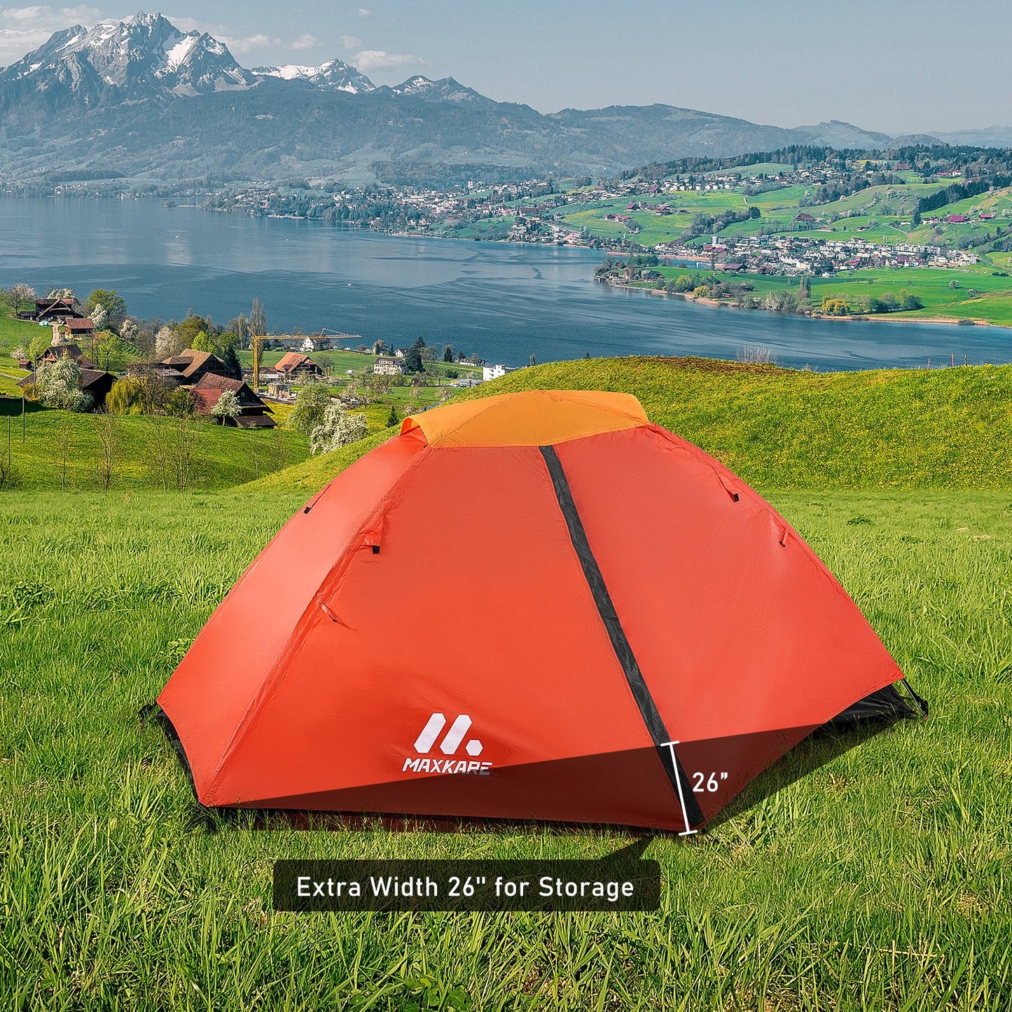 MaxKare 1-Person Camping Tent Backpacking Tent Hiking Tent for Camping Travel Hiking Mountaineering Outdoor, Ultralight, Waterproof, Easy Set Up with Rainfly, Wind Ropes, Storage Bag - Orange & Yellow
