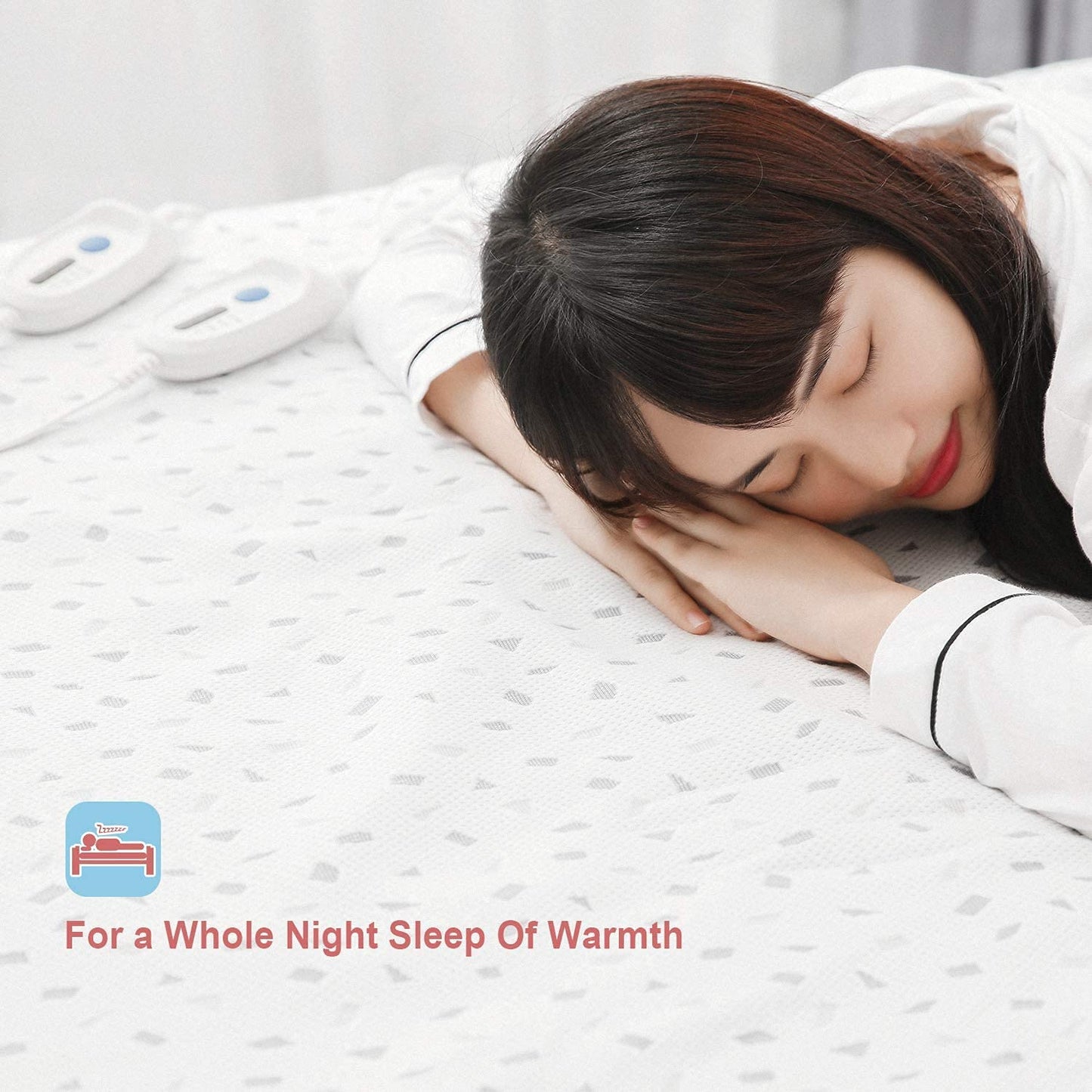 60''×80" Heated Mattress Pad Queen Dual Control with Ventilated Technology, 100% Polyester Heated Mattress Cover with 4 Heating Levels & 10 Hours Auto Off, Fast Heating & Machine Washable