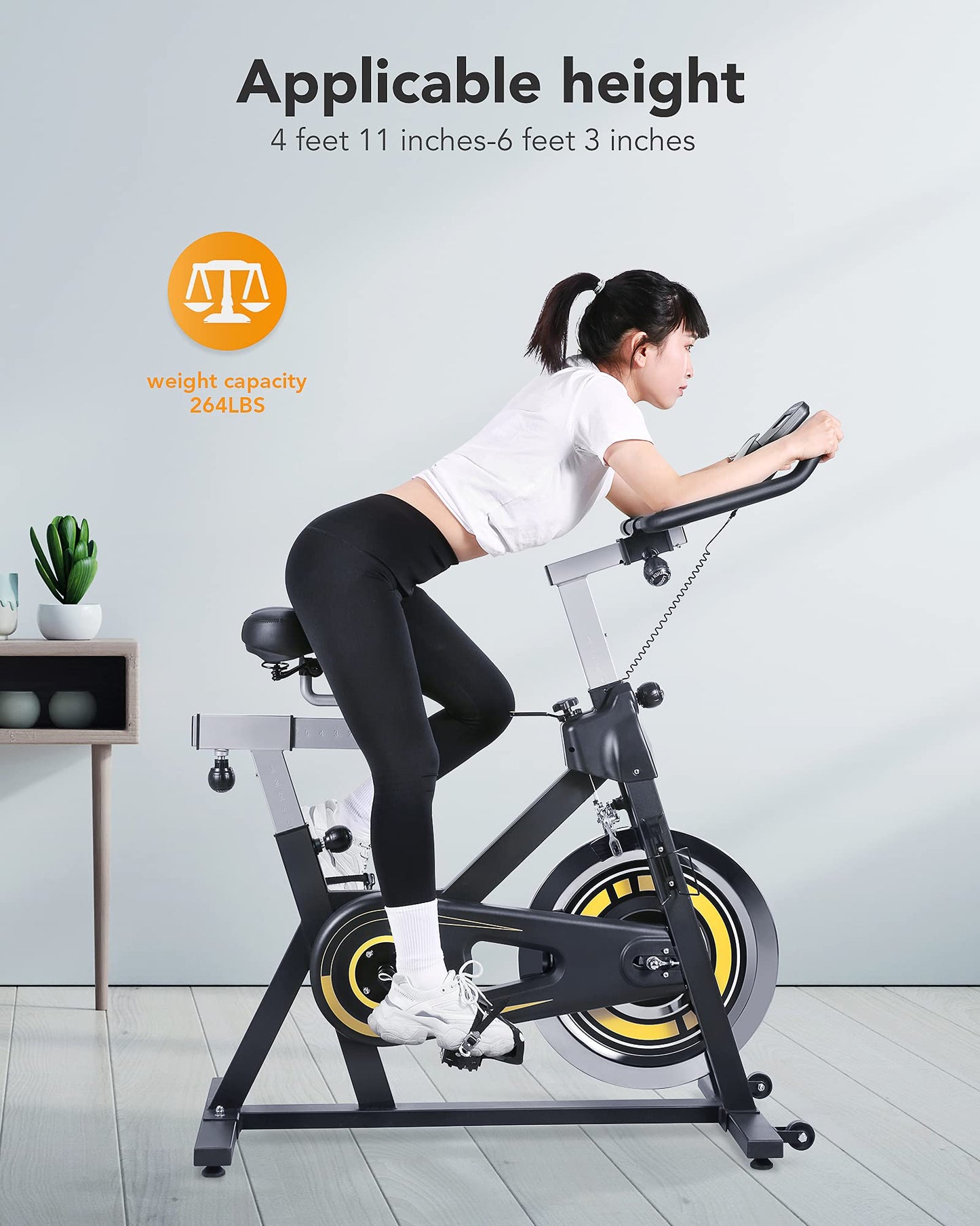 Exercise bike, Stationary Exercise Bike with LCD Monitor, Comfortable Seat Cushion, Dual Felt Resistance and Emergency Braking Systems for Home Gym