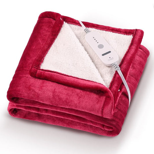 Electric Throw Blanket 50'' x 60‘’ with 4 Heating Levels, 3 Hours Auto-Off, Machine-Washable Heated Throw Blanket, Red