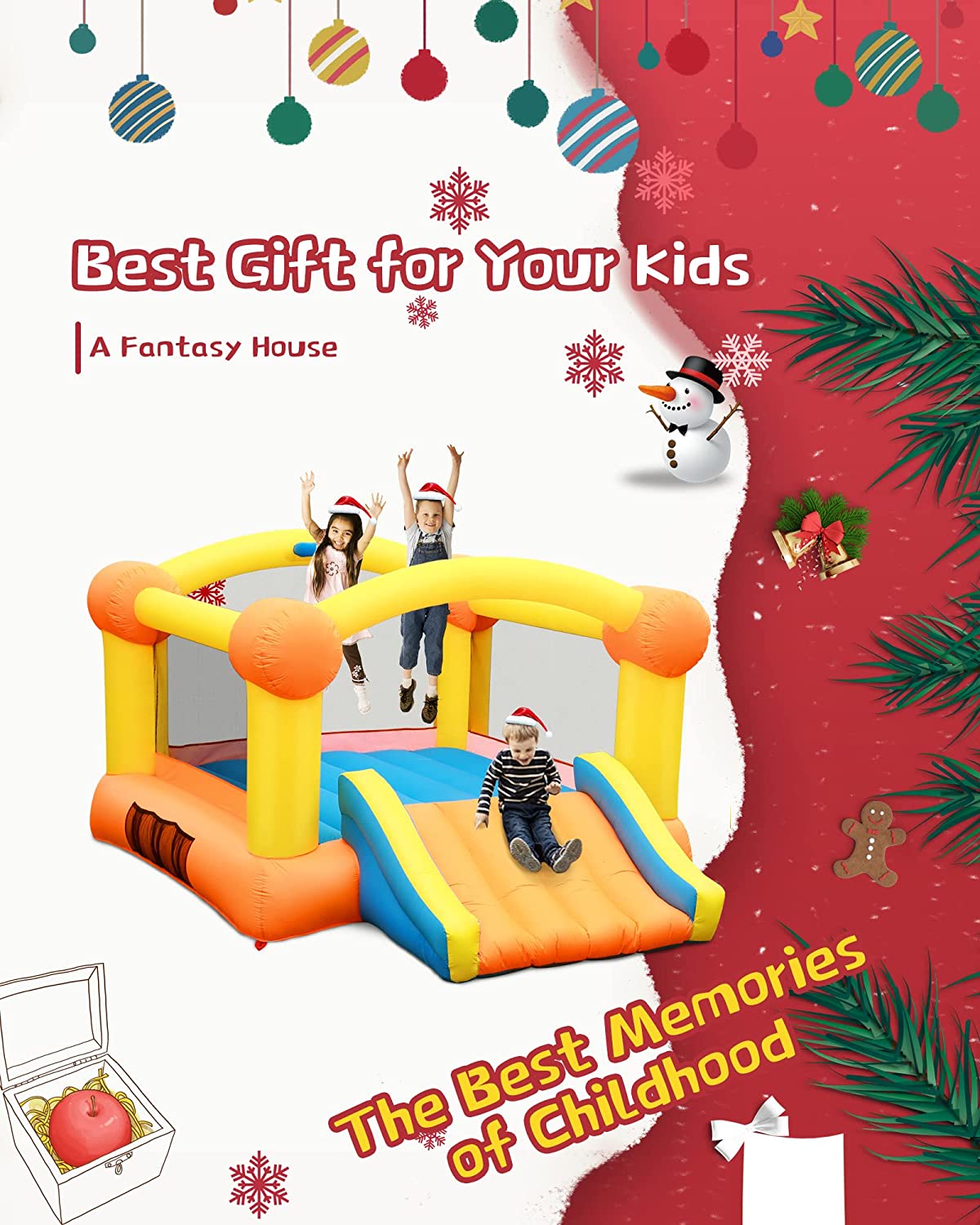 Bounce House Bouncy House Inflatable Bounce House Bouncing House 12x9x5.7FT Large Bouncing Area W Slide,Blower,Basketball Hoop, Repair Patches, Storage Bag for Ages 3-8 Years Kids Outdoor