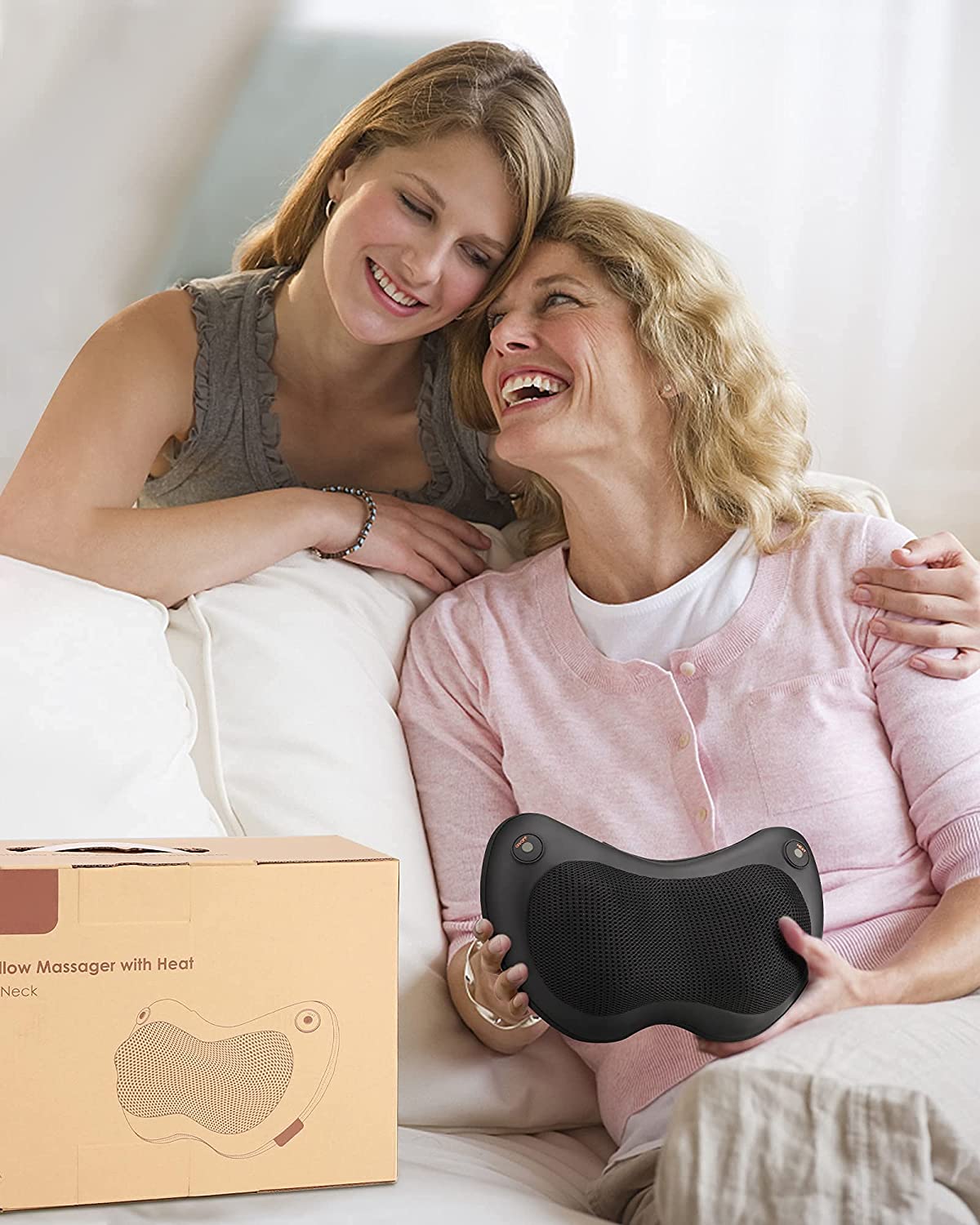 Shiatsu Neck Back Massager Massage Pillow with Heat, 3D Deep Tissue Kneading Massage for Shoulder, Calf Muscle Pain Relief, Home Office Car Use