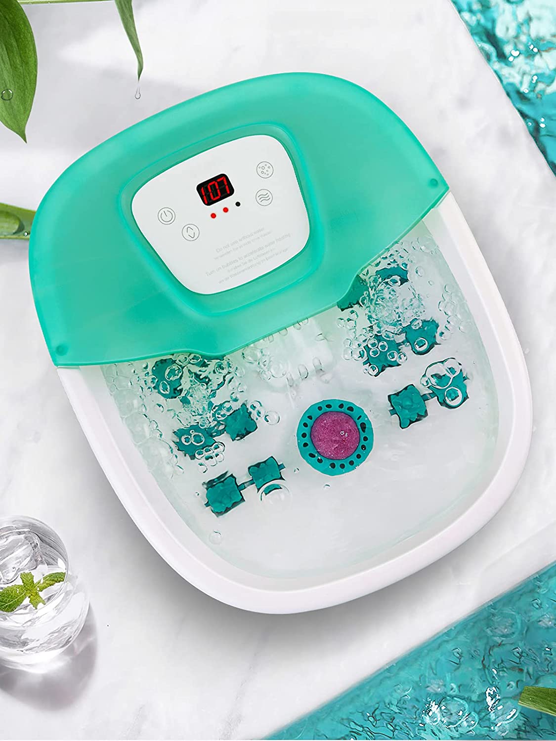 Foot Spa Bath Massager with Heat, Bubble and Vibration Pedicure Grinding Stone Foot Soaker 16 Detachable Massage Rollers and Digital Temperature Control Panel for Soothe and Comfort Feet