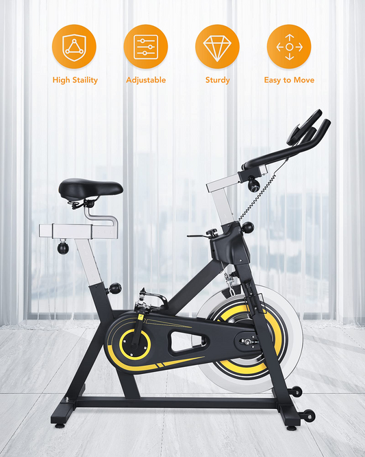 Exercise bike, Stationary Exercise Bike with LCD Monitor, Comfortable Seat Cushion, Dual Felt Resistance and Emergency Braking Systems for Home Gym