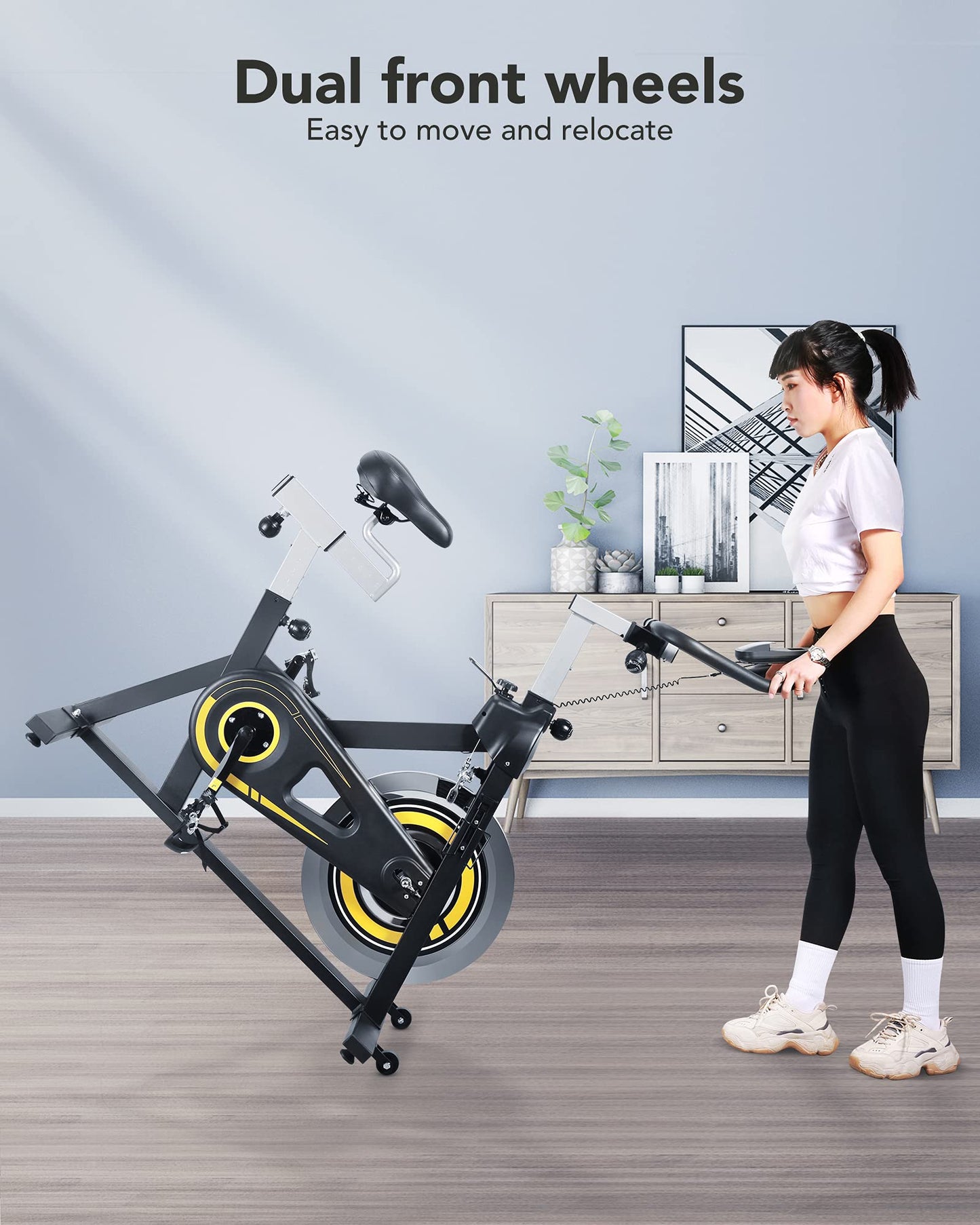 Exercise bike, Stationary Exercise Bike with LCD Monitor, Comfortable Seat Cushion, Dual Felt Resistance and Emergency Braking Systems for Home Gym