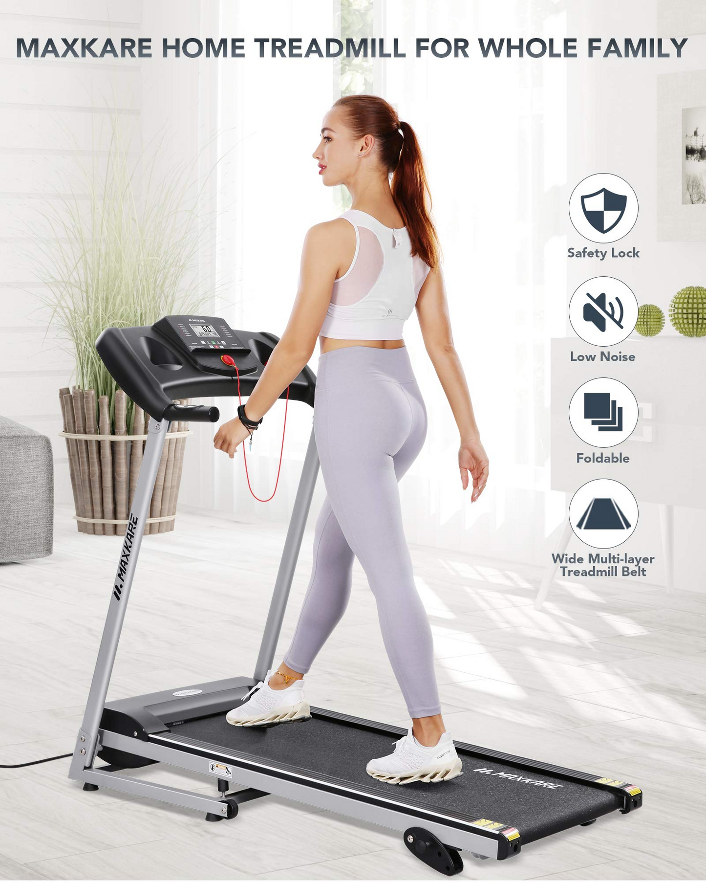 MaxKare Electric Treadmill Foldable 17" Wide Running Machine 3 Levels Manual Incline 1.5 HP Power 12 Preset Program Easy Assembly Max Speed 7.5MPH with Large Display & Cup Holder for Home Use