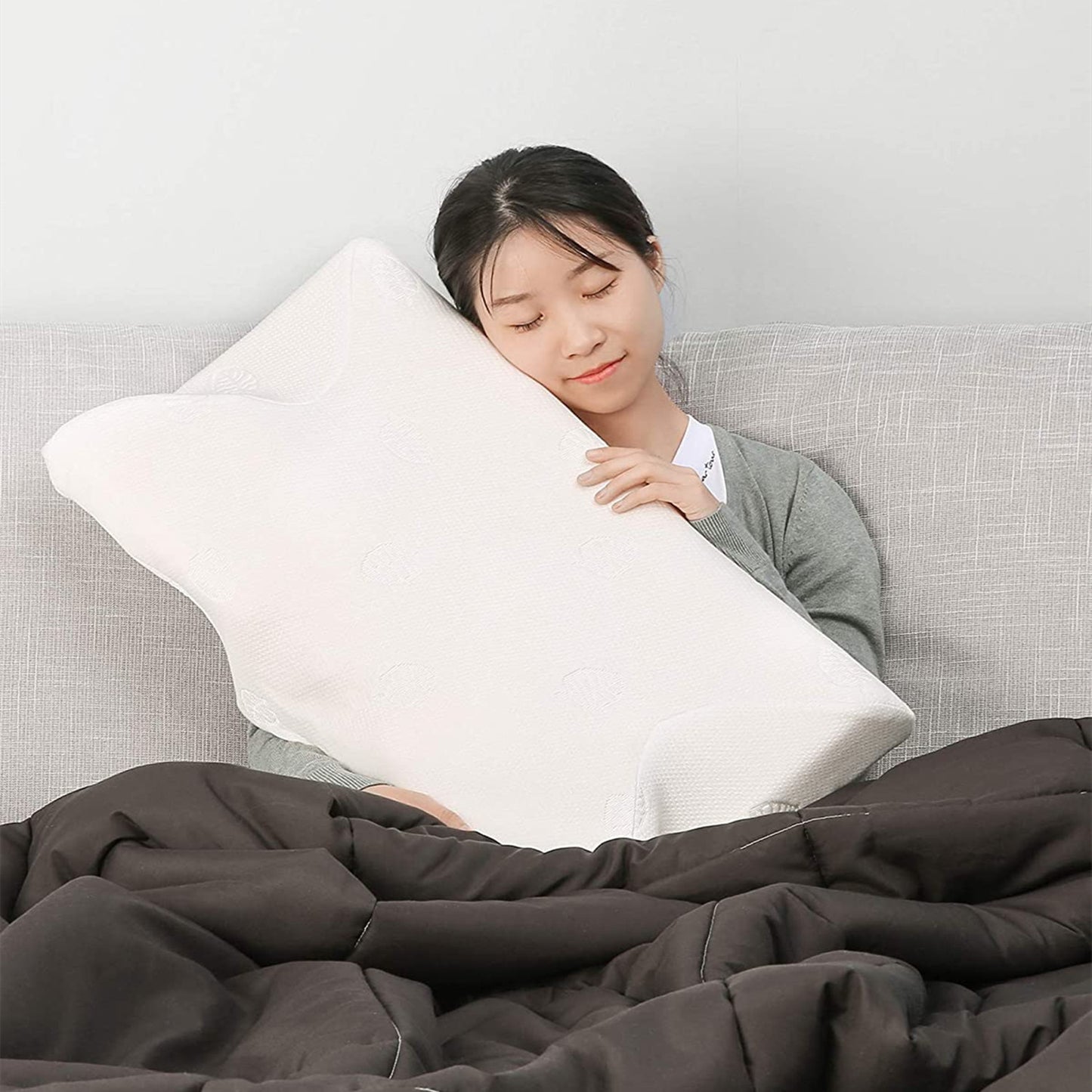 Cervical Pillow Contour Memory Foam Orthopedic Pillow for Neck Pain Sleeping for Side Sleeper Back Sleeper Stomach Sleeper+White Pillowcase(1 PCS)