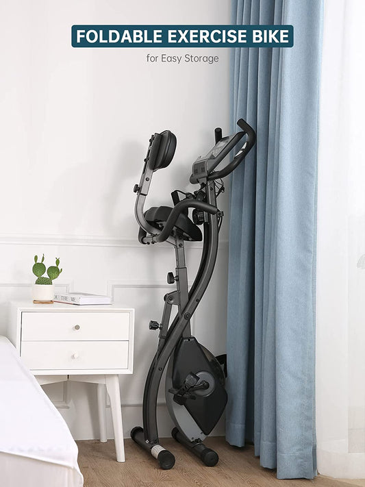 Exercise Bike Stationary Bike 3 in 1 Folding Exercise Bike Magnetic Recumbent Bike Cycling Exercise Foldable Bike with Arm Resistance Bands for Men and Women at Home or Indoor