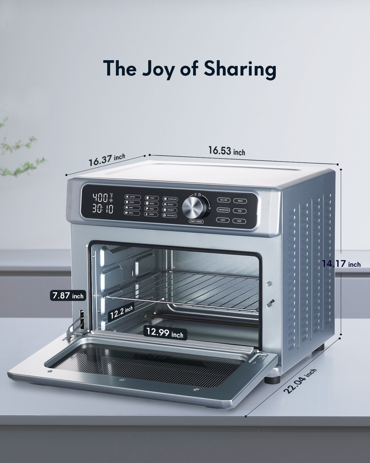 1700W 24QT Air Fryer Toaster Oven Combo, 2-in-1 Digital Convection Oven and Dehydrator for Chicken, Pizza and Cookies, Large with 100 Online Recipes, Stainless Steel