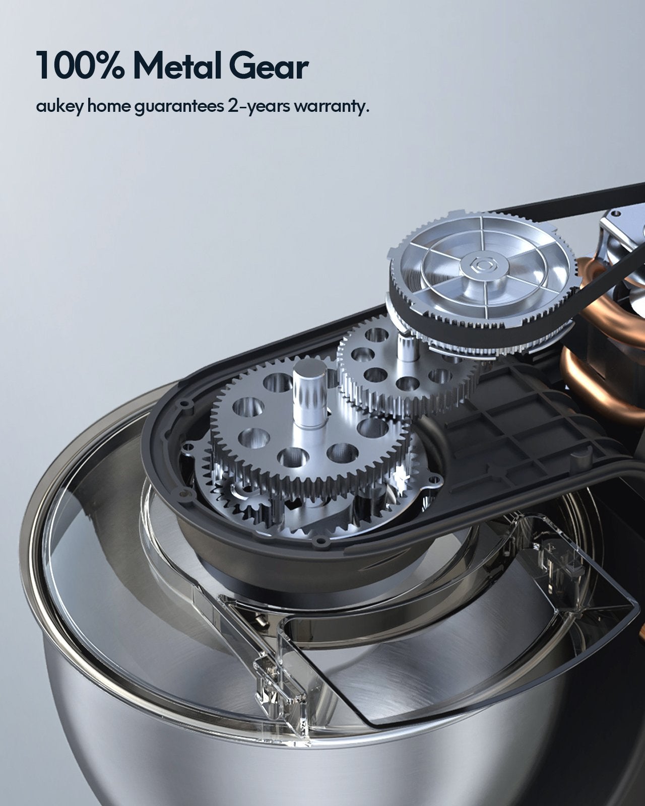 Aukey Home 600W Stand Mixer 9 Speed Tilt-Head with 5Qt Stainless Steel Bowl, Planetary Mixing System, Dough Hook, Flat Beater, Whisk, Splash Guard, Dishwasher Safe, Grey