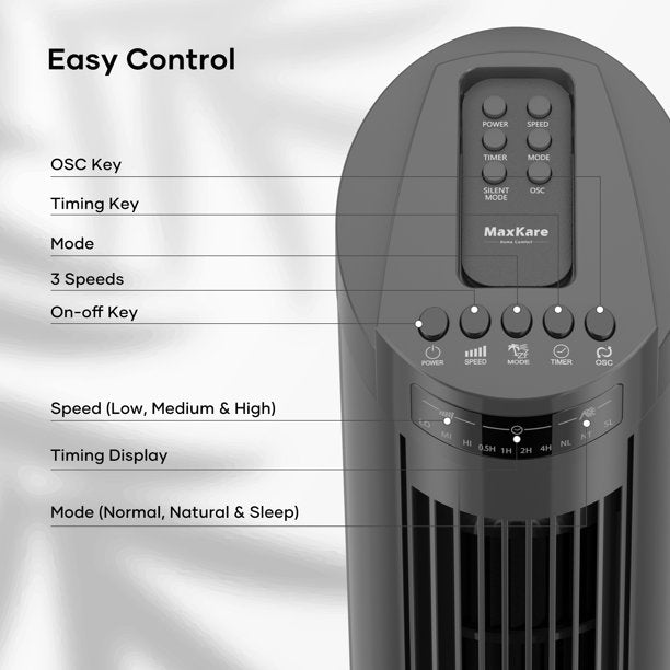 30" Tower Fan 90° Oscillating Fan 60dB Quiet Cooling Fan with Remote Control, 3 Speeds, 3 Wind Modes, Timer, Standing Fan for Bedroom - Gray