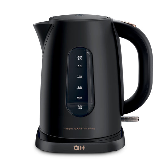 AUKEY HOME Electric Tea Kettle, Water Boiler & Heater, 1.7 L, Cordless, Auto-Shutoff and Boil-Dry Protection, Stainless Steel -Black