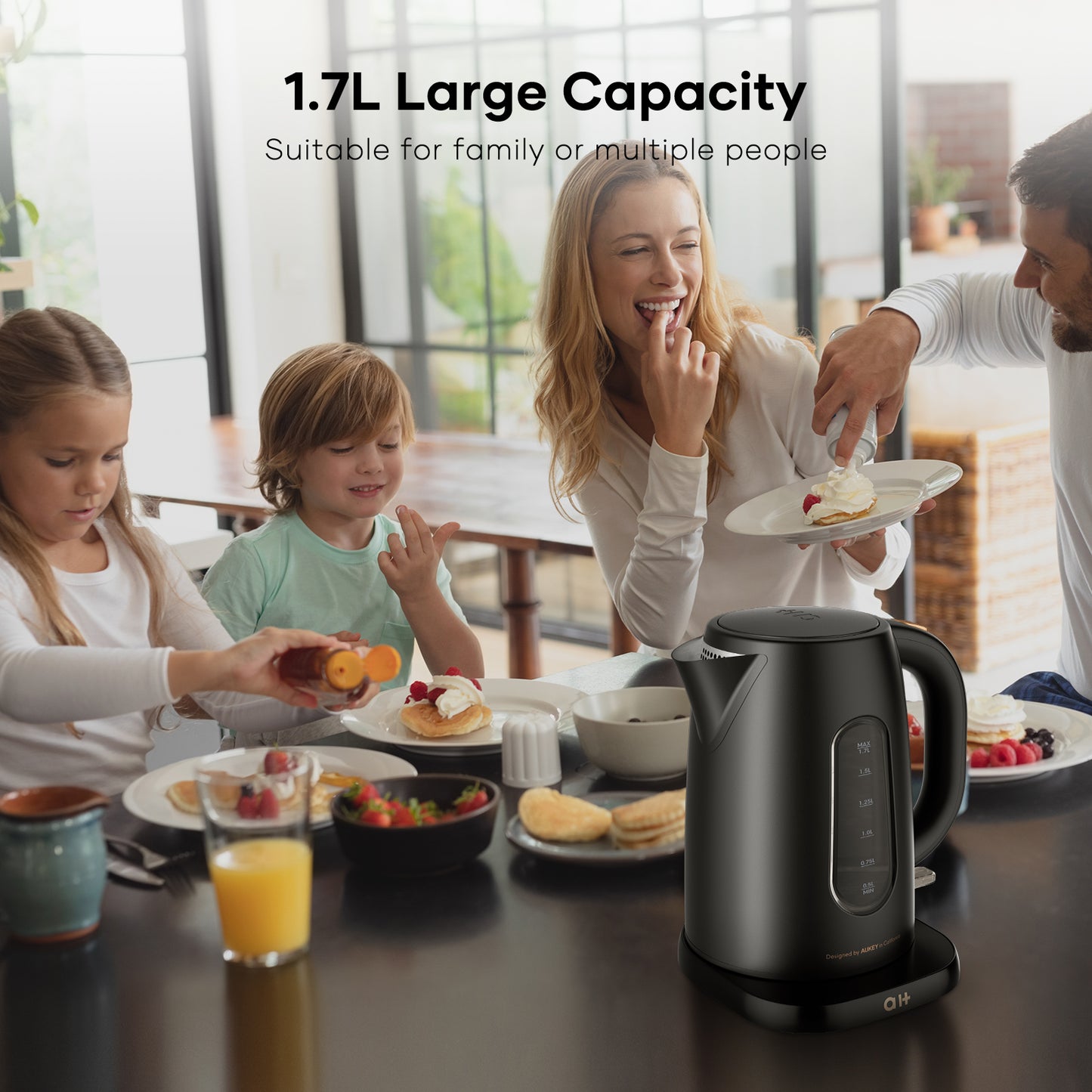 AUKEY HOME Electric Tea Kettle, Water Boiler & Heater, 1.7 L, Cordless, Auto-Shutoff and Boil-Dry Protection, Stainless Steel -Black