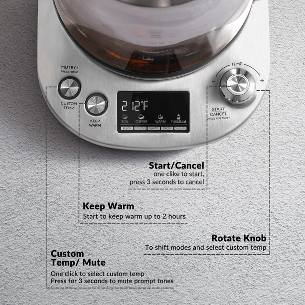 1.7L Electric Kettle With Tea Infuser Temperature Control 9 in 1 Programmable Coffee kettle Quick Heating, Auto Shutoff, Water Filter