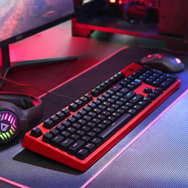 Mechanical Gaming Keyboard 104 Keys Red Switches LED Backlit Light for PC Gamer Computer Compatible with Windows/Mac