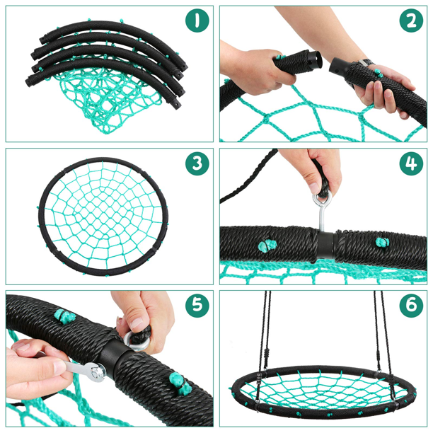 41'' Web Tree Swing Saucer Spider Swing Adjustable Detachable Nylon Rope Swing, Maximum Load of 600 Lbs, Indoor Outdoor Play Set Christmas Gift for Kids