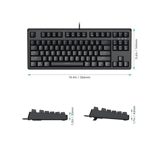 Mechanical Gaming Keyboard with Blue Switches, Wired USB-Interface Keyboard for PC and Desktop Computer