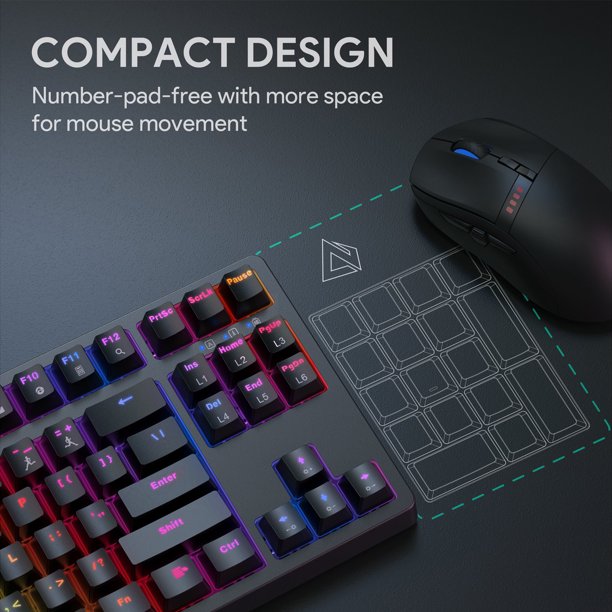 Mechanical Gaming Keyboard with Blue Switches, Wired USB-Interface Keyboard for PC and Desktop Computer