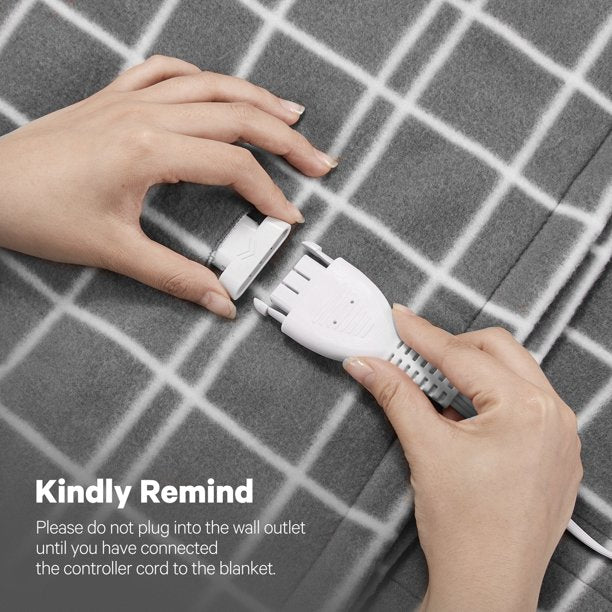 Electric Heated Blanket 72 x 84 inch, with 4 Heating Levels & 10H Auto-off, Home Use & Machine Washable-Grey