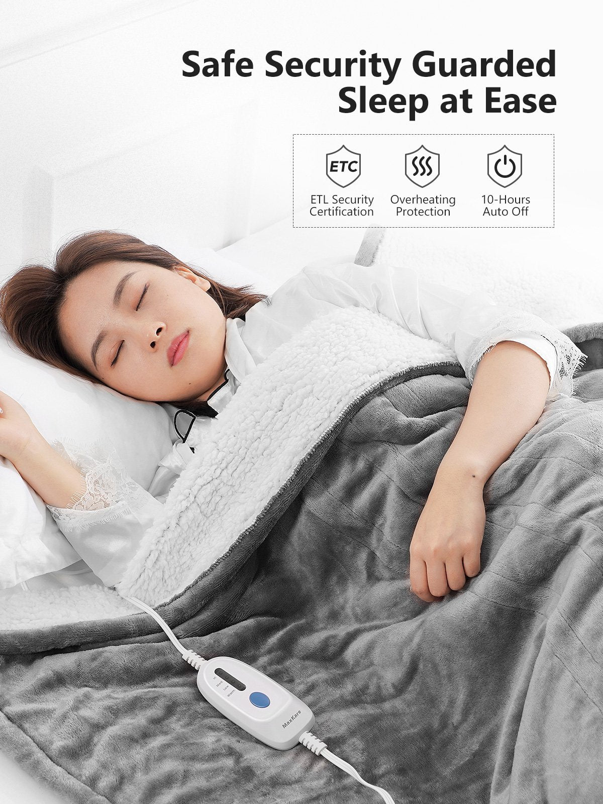 Electric Heated Blanket Full Size 72"x84" Flannel & Shu Velveteen Reversible for Whole Body Warming, ETL and FCC Certification Fast Heating with 4 Heating Levels & 10 Hours Auto Off, Machine Washable - NAIPO