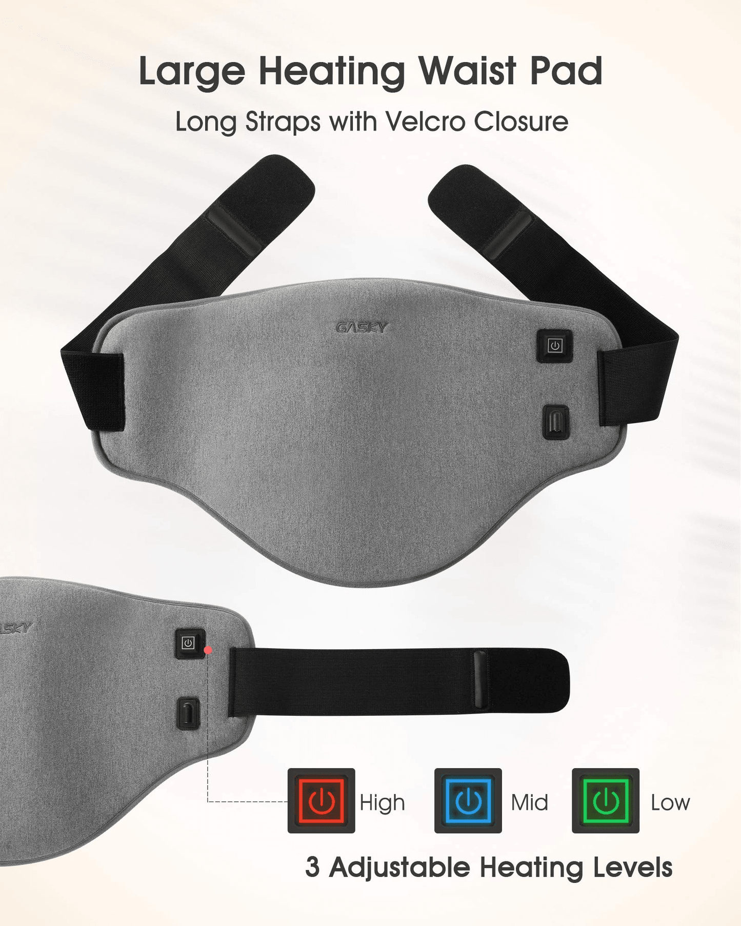 Electric Heating Pad for Lower Back & Shoulder & Abdomen, Large Waist Wrap Belt with Adjustable Flexible Straps, Portable Heating Pad Wraps 3 Heat Settings & 2 Hours Auto Off, Washable, 32 x 54 cm - NAIPO