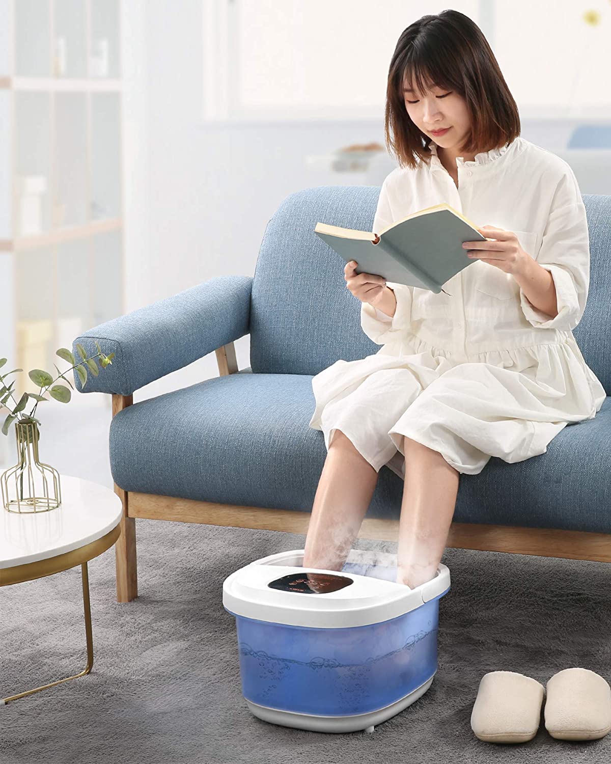 Foot Spa/Bath Massager 6 in 1-Heat, Bubbles, Vibration, 6 Motorized Shiatsu Rollers, Frequency Conversion, Time & Temprature Settings, Pedicure Tub Bath for Feet Home Use - NAIPO