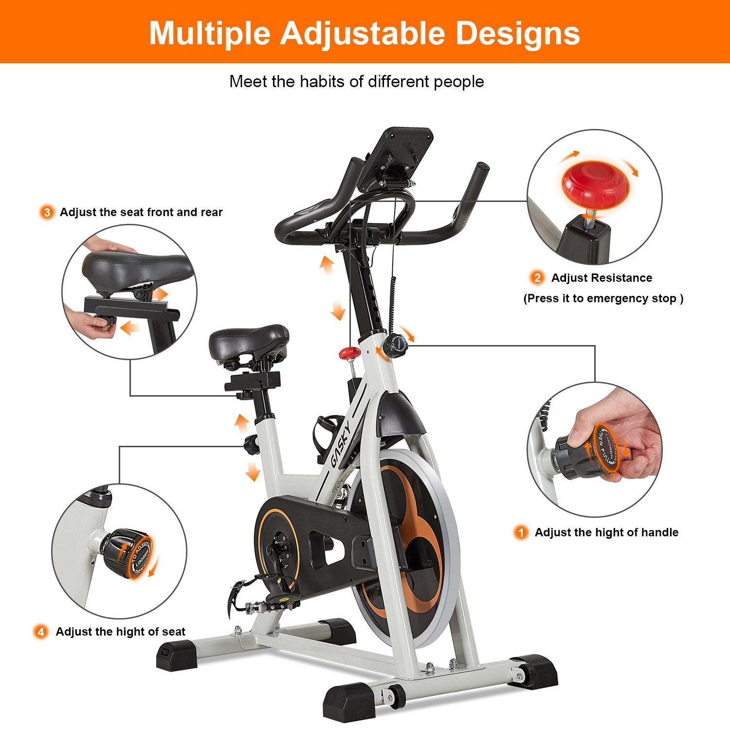 GASKY Indoor Exercise Bike Stationary Cycling Bike with LCD Monitor Tablet Holder, Comfortable Seat Cushion for Home Gym Office Use - NAIPO
