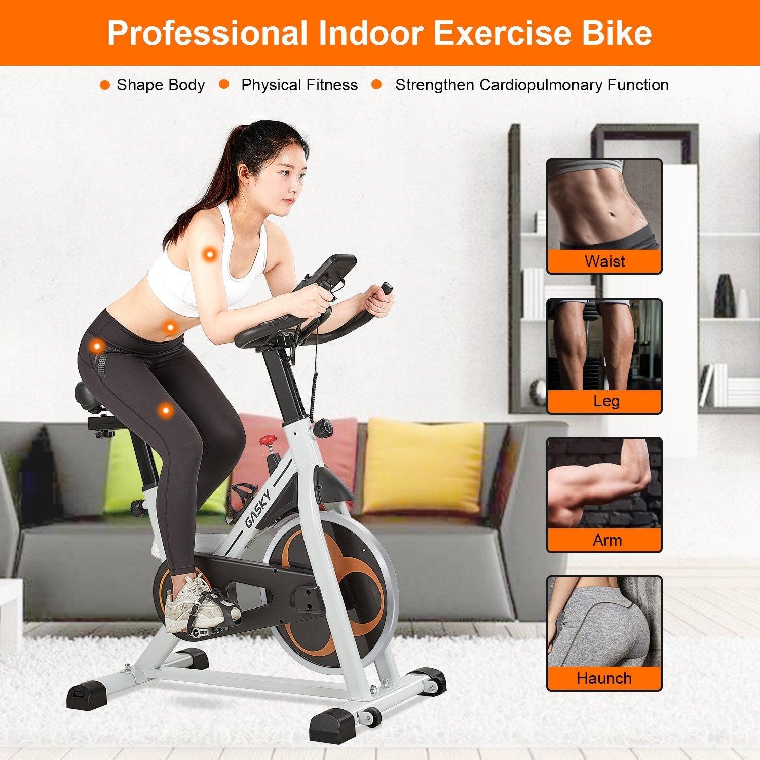 GASKY Indoor Exercise Bike Stationary Cycling Bike with LCD Monitor Tablet Holder, Comfortable Seat Cushion for Home Gym Office Use - NAIPO