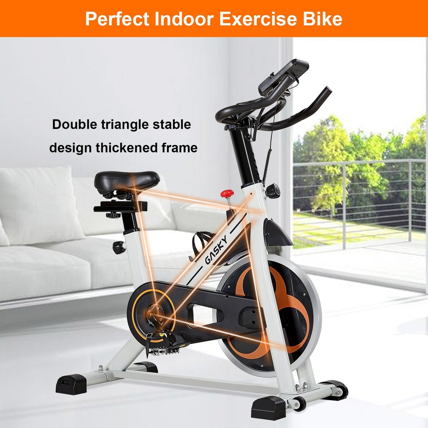 GASKY Indoor Exercise Bike Stationary Cycling Bike with LCD Monitor Tablet Holder, Comfortable Seat Cushion for Home Gym Office Use - NAIPO
