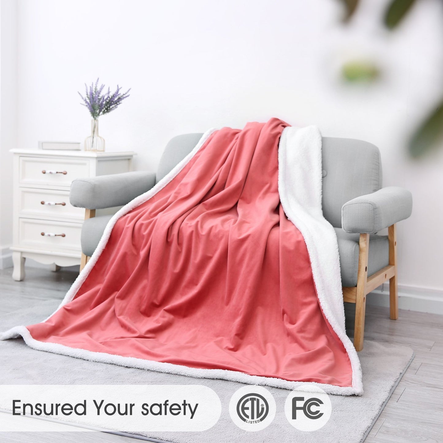 Heated Blanket Electric Throws Lightweight Soft Double-Layer Plush Blanket, 3 Heat Settings, Fast Heating, 2H Auto Off, 50" x 60" Pink, Travel Home Office Use, Machine Washable - NAIPO
