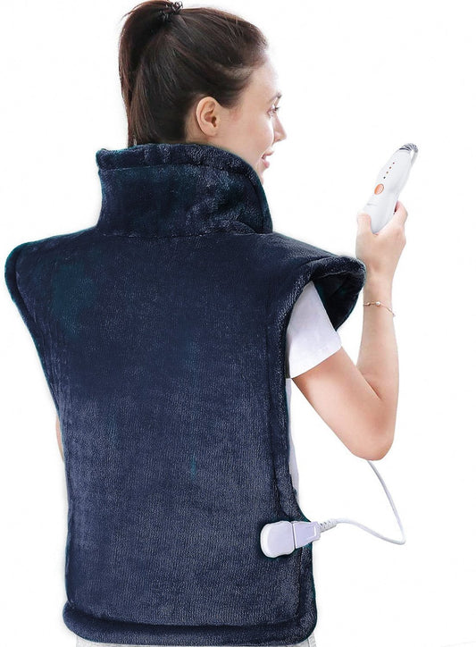 Large 12" x 24" Size Heating Pad for Shoulder and Neck , with 5 Heat Settings and 2 Hour Auto shut off, Navy Blue - NAIPO