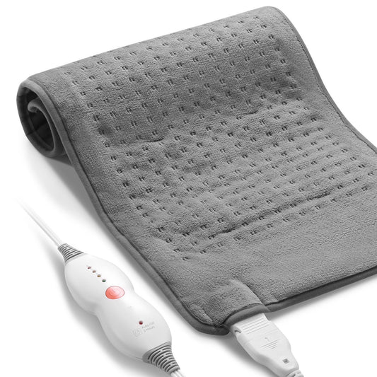 Large 12" x 24" Size Heating Pad with 3 Heat Settings and 2 Hour Auto shut off, Iron Grey - NAIPO