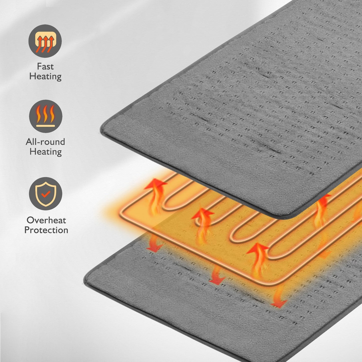 Large 12" x 24" Size Heating Pad with 3 Heat Settings and 2 Hour Auto shut off, Iron Grey - NAIPO