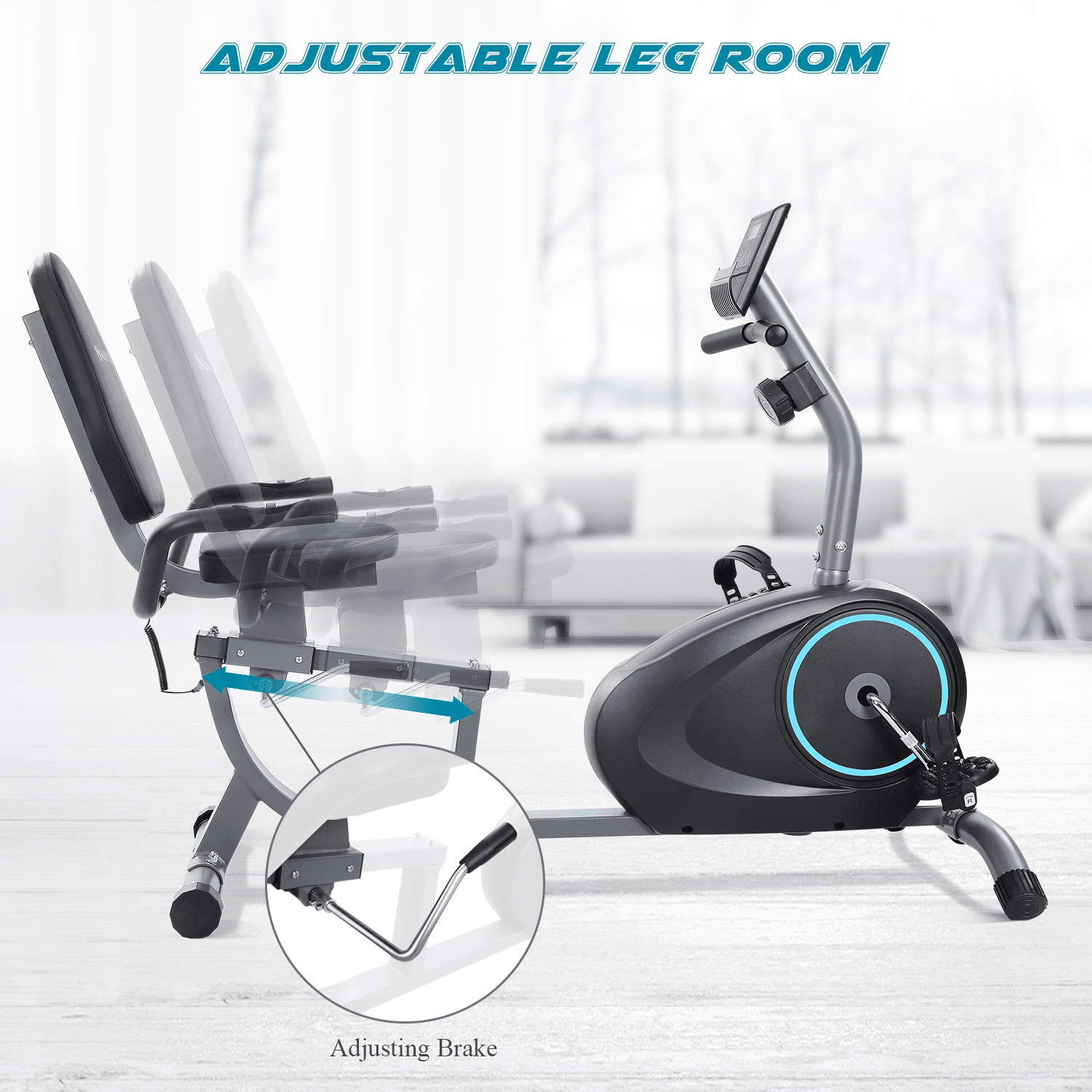 MARNUR Recumbent Exercise Bike Indoor Cycling Stationary Magnetic Home with 8 Levels Adjustable Resistance with LCD Monitor & Pad Holder for Men and Women - NAIPO