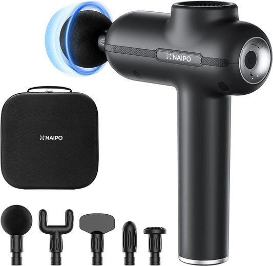 Massage Gun for Athletes, Naipo Handheld Massage Deep Tissue Body Muscle Massage Gun Professional Percussion for Pain Relief Relaxation with 5 Massage Heads Cordless Quiet Portable Carrying Case - NAIPO