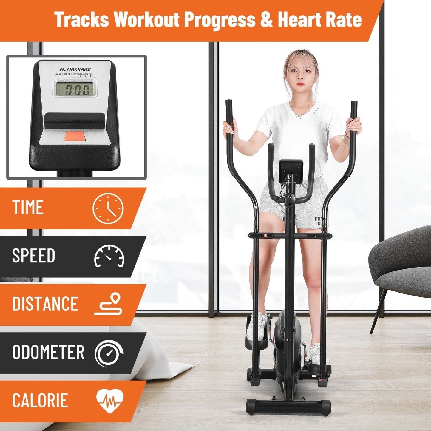 Maxkare Elliptical Exercise Machine Adjustable Magnetic Elliptical Cross Trainer for Home Gym Indoor Fitness Workout Use - NAIPO